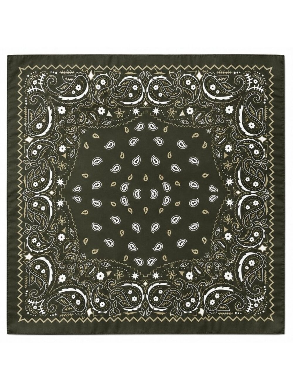Dark Olive Green Paisley Wild Rag Scarf 27x27 Satin Western Cowgirl Cowboy